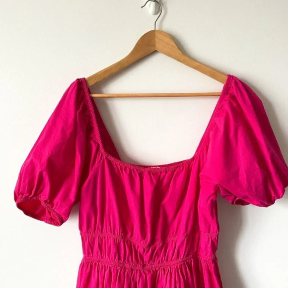 Avec Les Filles Puff Sleeve Poplin Tiered Dress Pink Size Large - Picture 3 of 6